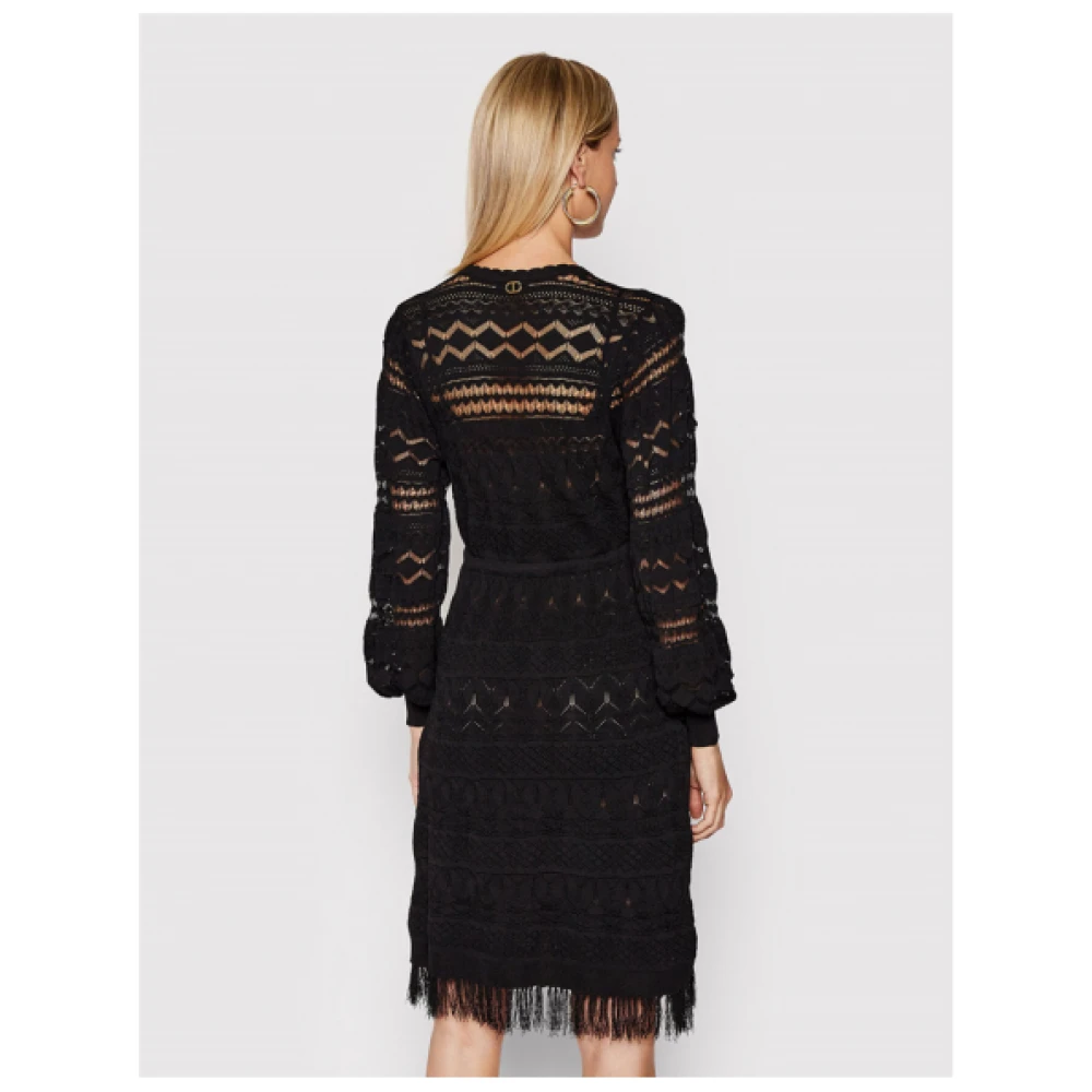 Twinset Korte Kanten Jurk met Franjes Black Dames
