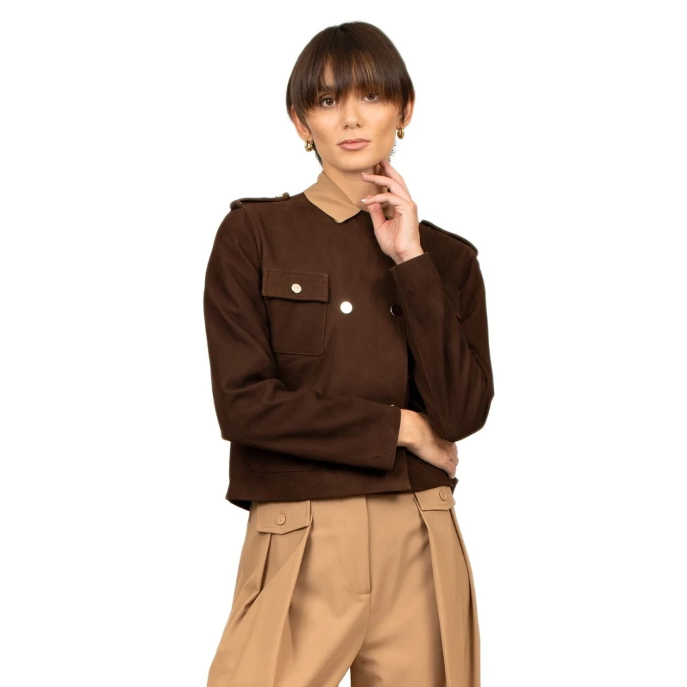 Semicouture Bruine Suède Jas Dubbelborstig Model Brown Dames