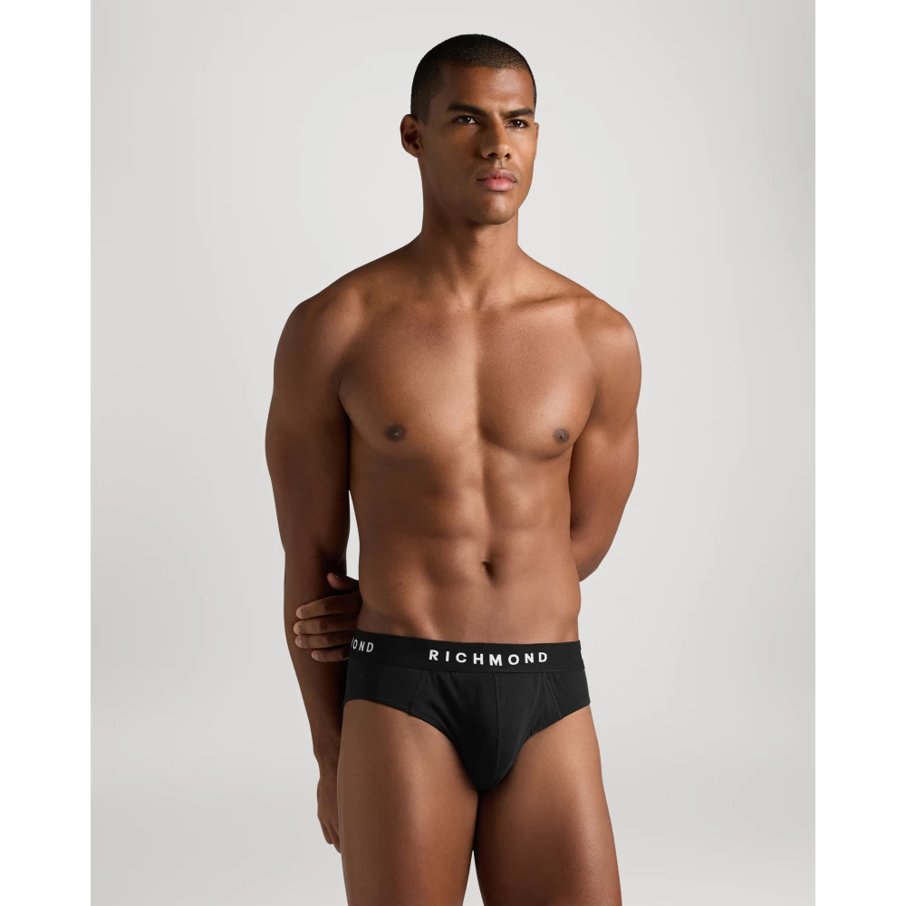 John Richmond Tripack laagbouw witte katoenen geribbelde slips Black Heren