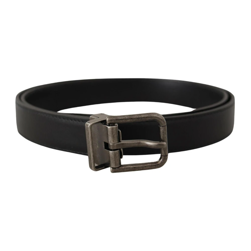 Dolce & Gabbana Men's Black Belts, One Size, Vintage Logo Metal Buckle Leather Belt