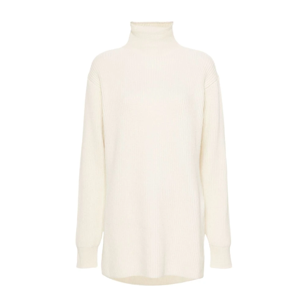 Jil Sander Eierschaal Wit Geribbelde Gebreide Coltrui Sweater Beige Dames