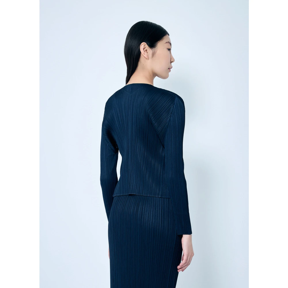 Issey Miyake Geplooide Open Front Cardigan Blue Dames