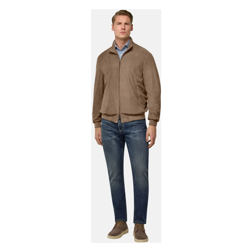 Boggi Milano Bomberjack van echt suède leer Beige Heren