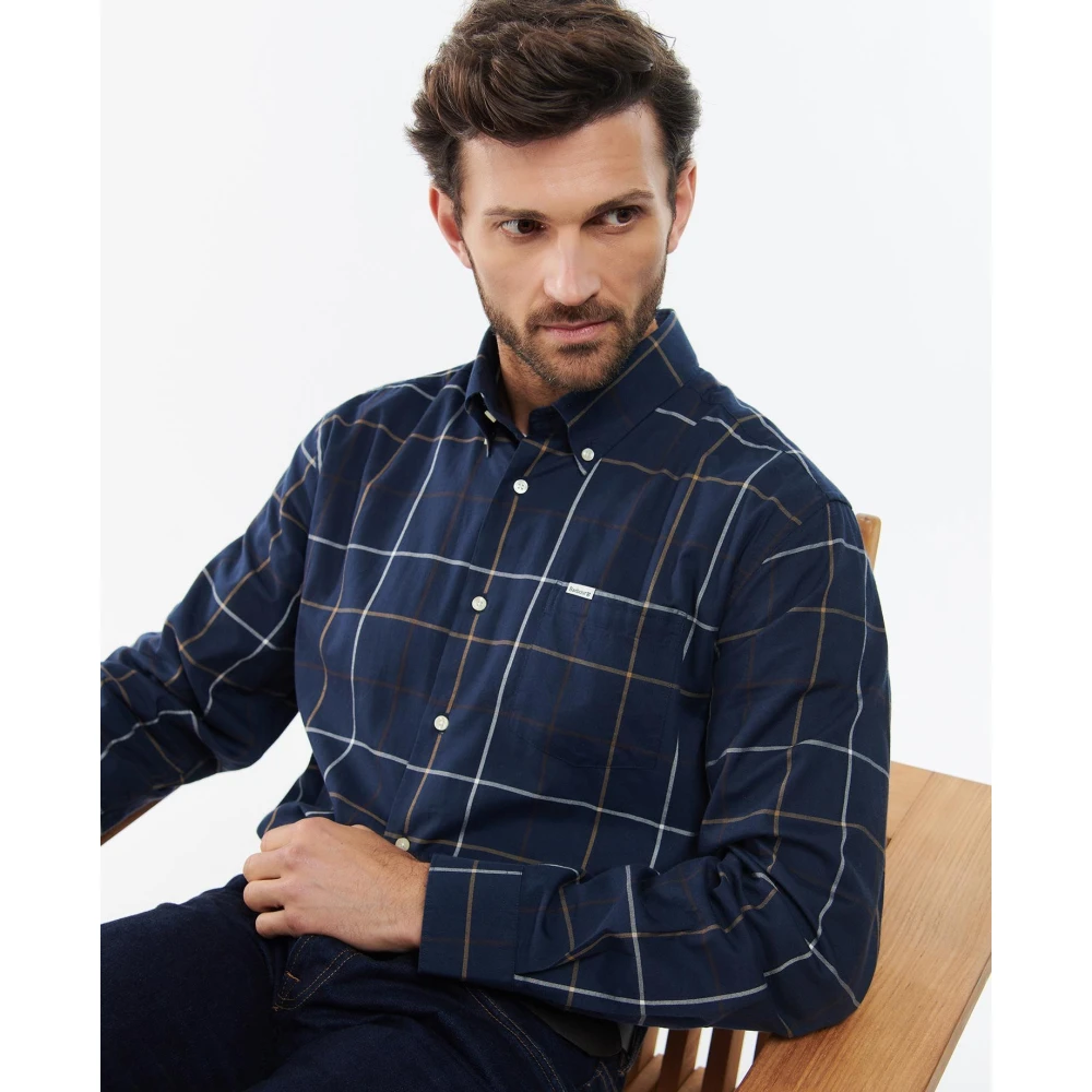 Barbour Navy Regular Fit Overhemd Tattersall Stijl Blue Heren
