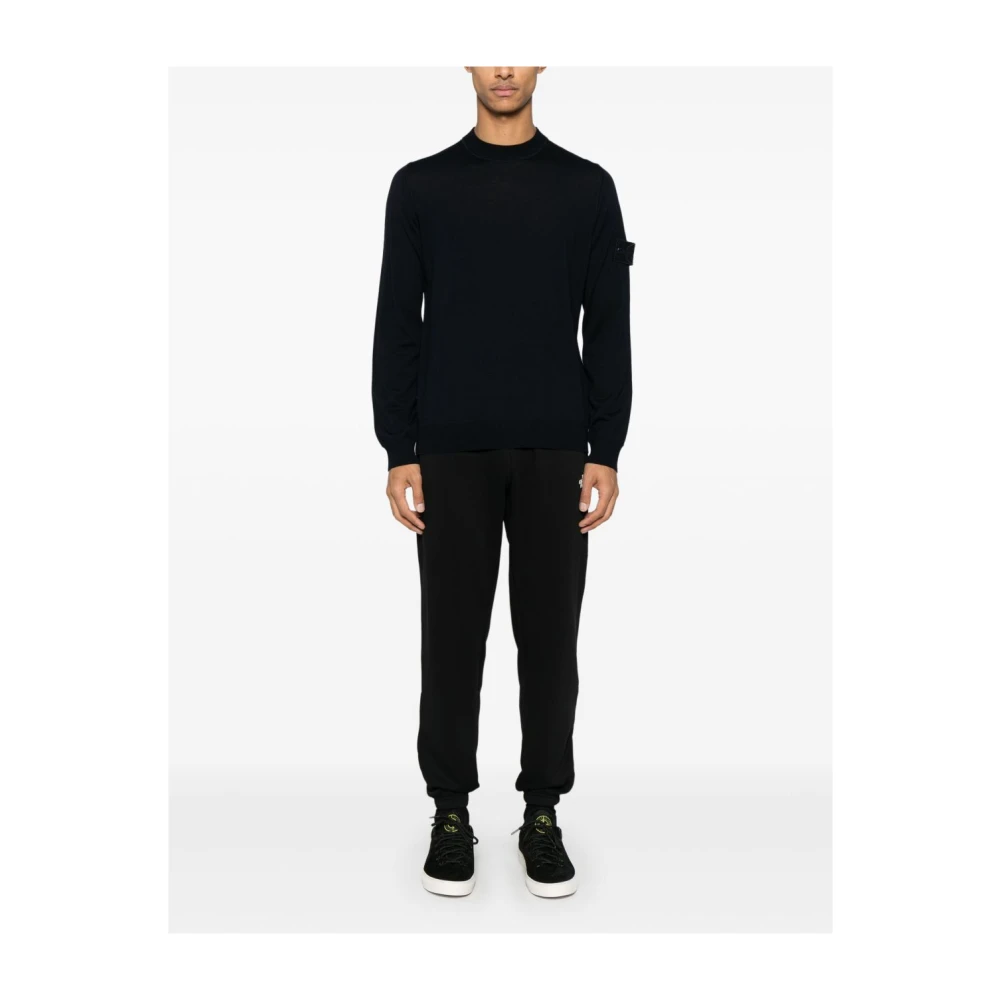 Stone Island Blauwe Wollen Gebreide Trui Blue Heren