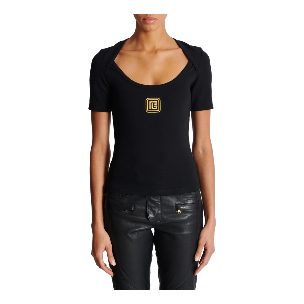 Balmain T-shirt met PB-logo Black Dames