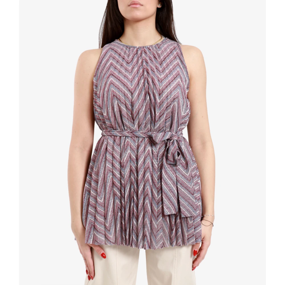 Kaos Gedessineerde Mouwloze Top met Lint Taille Multicolor Dames