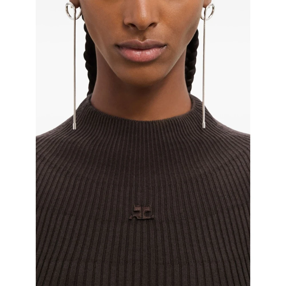 Courrèges Bruine Geribbelde Bodysuit met Hoge Hals Brown Dames