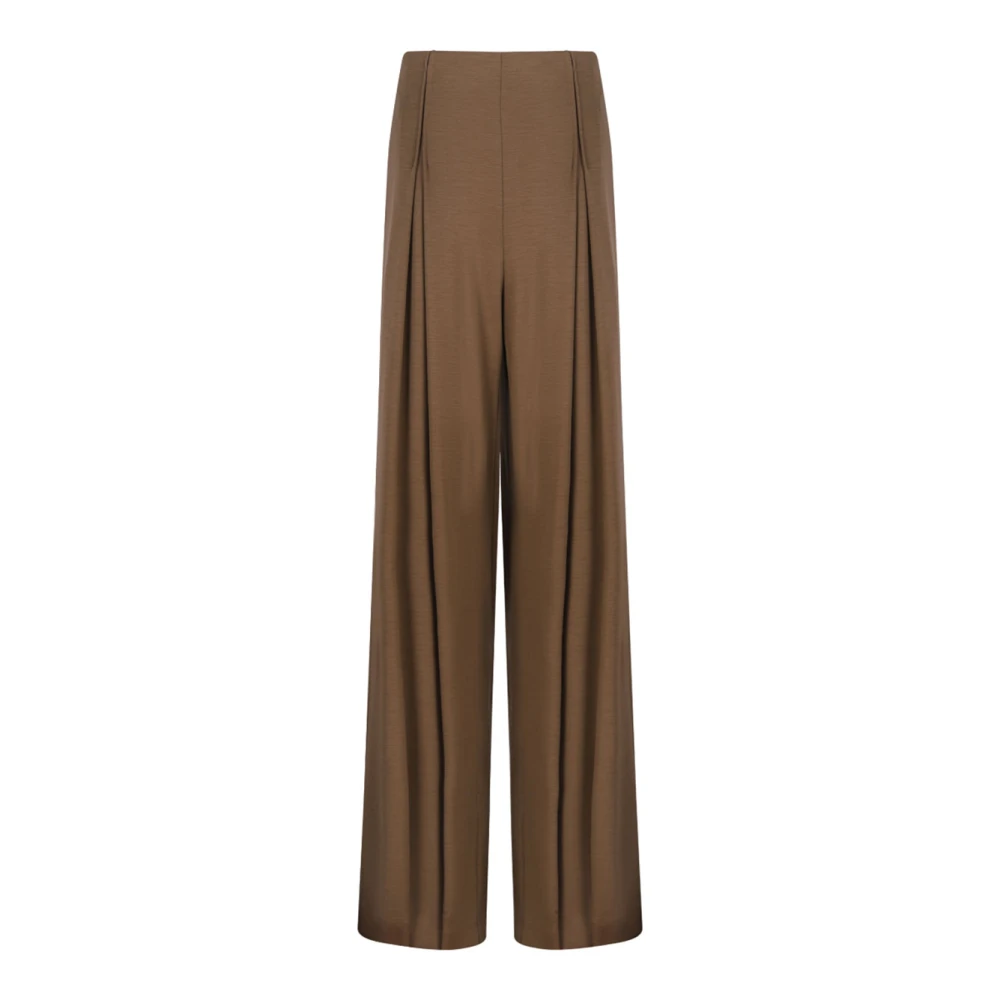 Max Mara Women's Brown Wool Jersey Trousers - Wide Trousers - Xs - Trousers