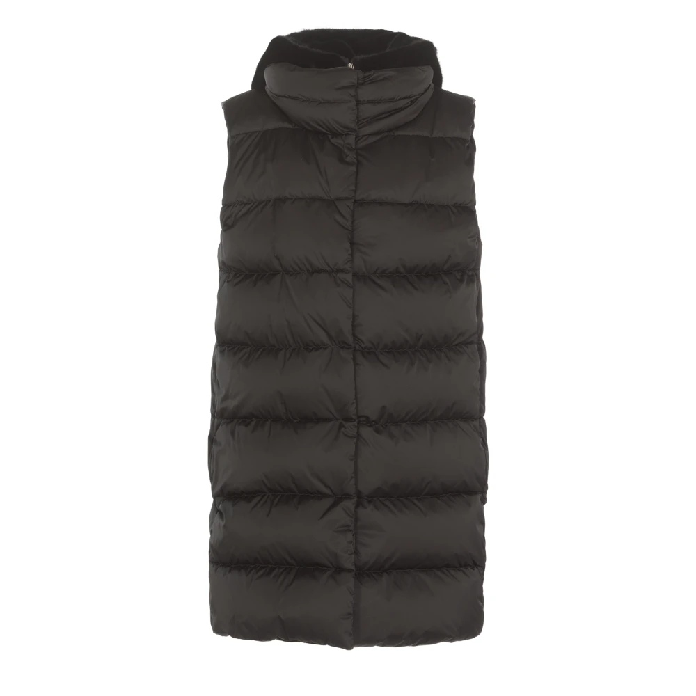 Herno Zwarte Gewatteerde Geplooide Vest met Capuchon Black Dames