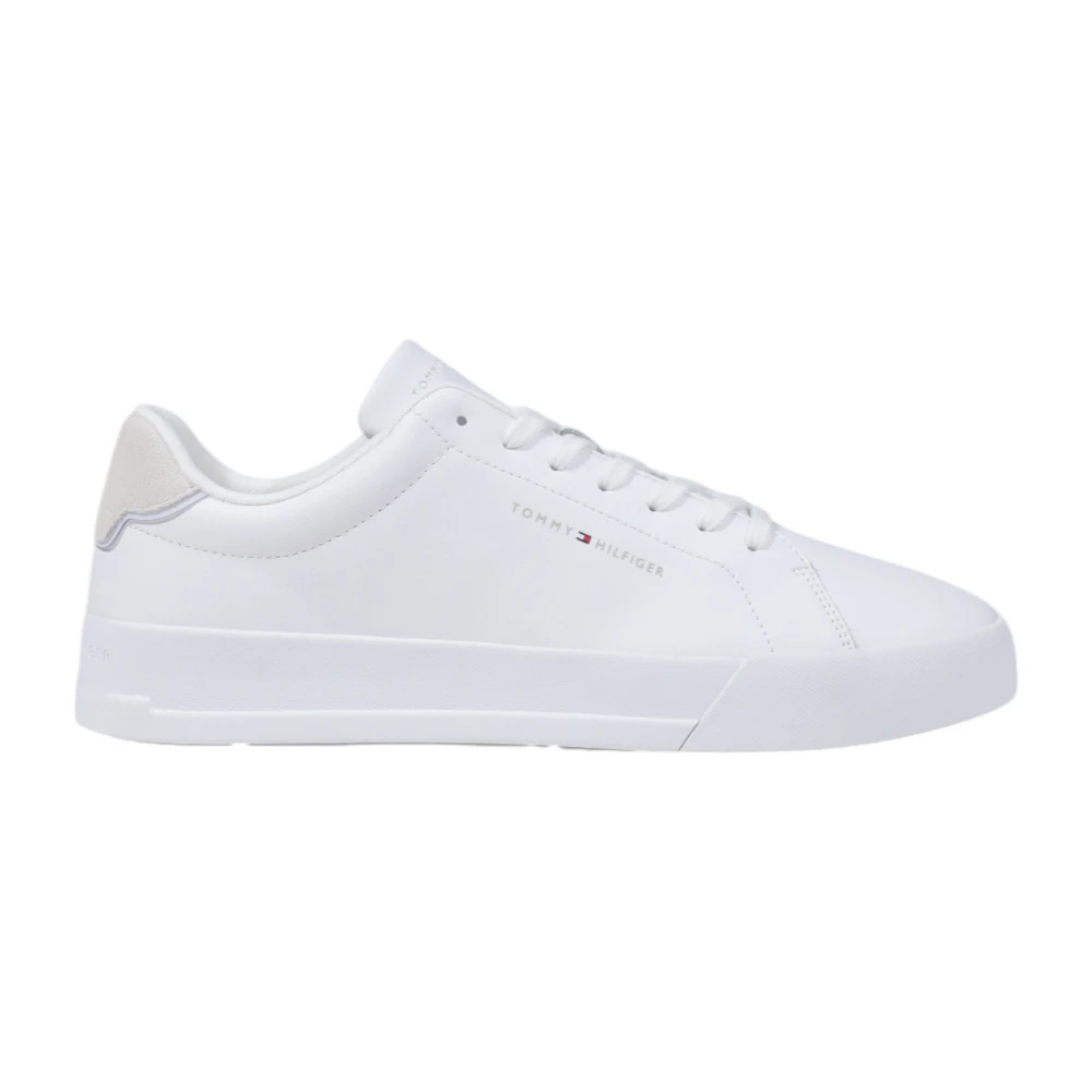 Tommy Hilfiger Men's White Sneakers, 9 Uk, Leather Detail Shoes Spring/Summer Collection