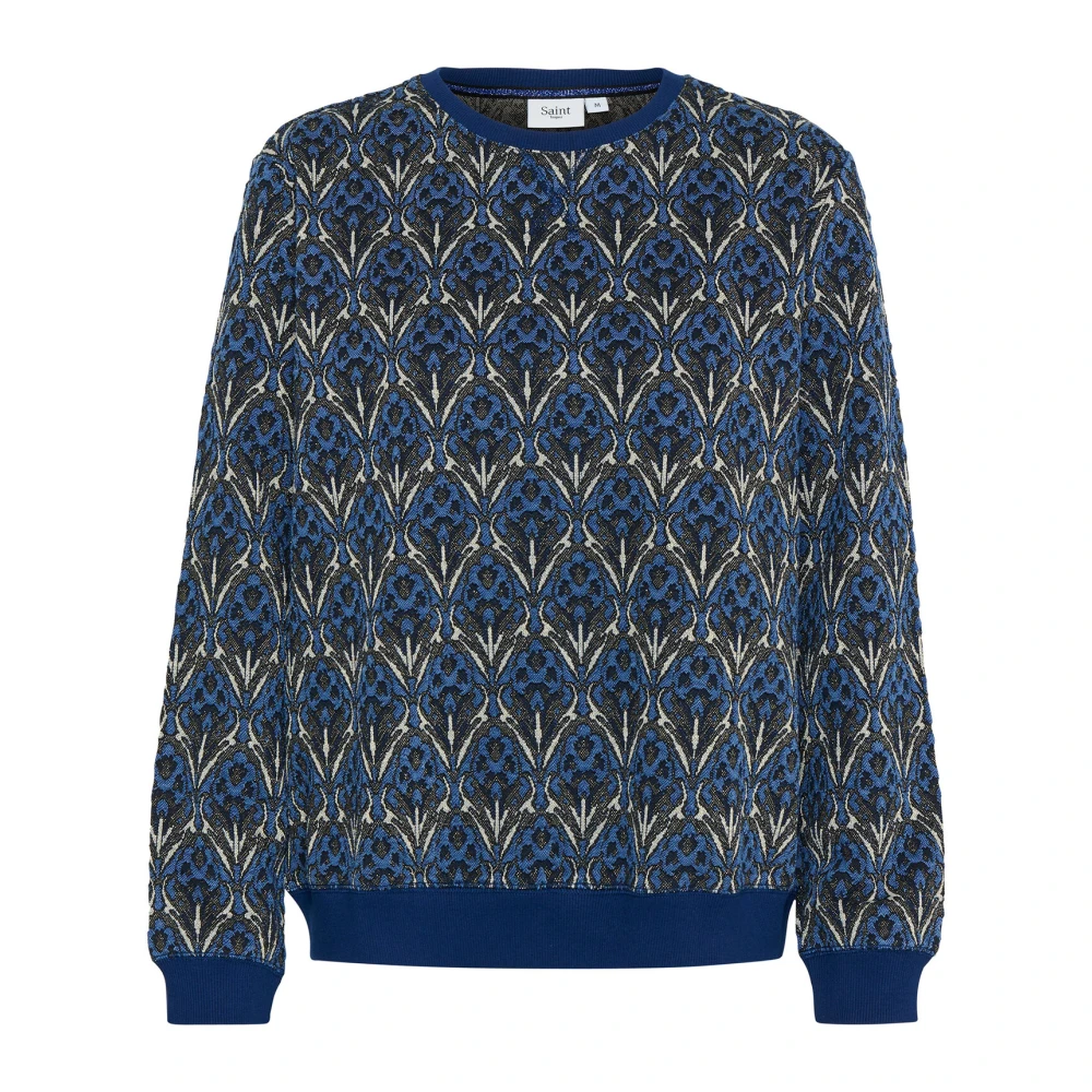 Saint Tropez Haraldasz Sweatshirt met Fijn Patroon Blue Dames