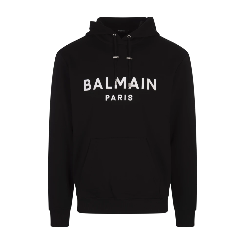 Balmain Zwarte Katoenen Hoodie met Logoprint Black Heren