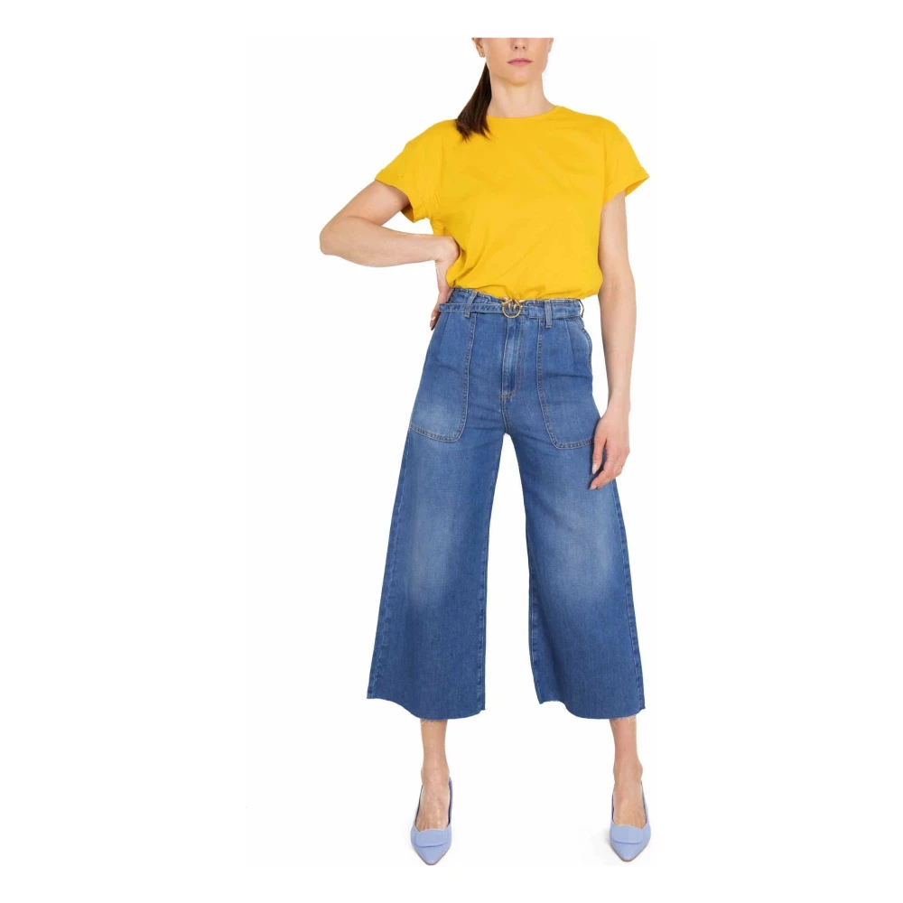 pinko Hoge taille wijde pijp katoen linnen jeans Blue Dames