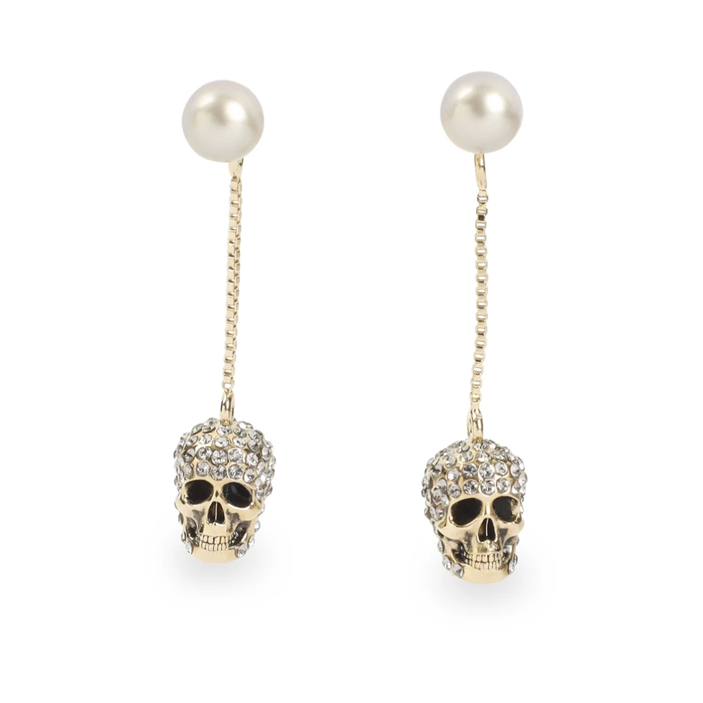 Alexander Mcqueen Women's Yellow Pave Skull Earrings