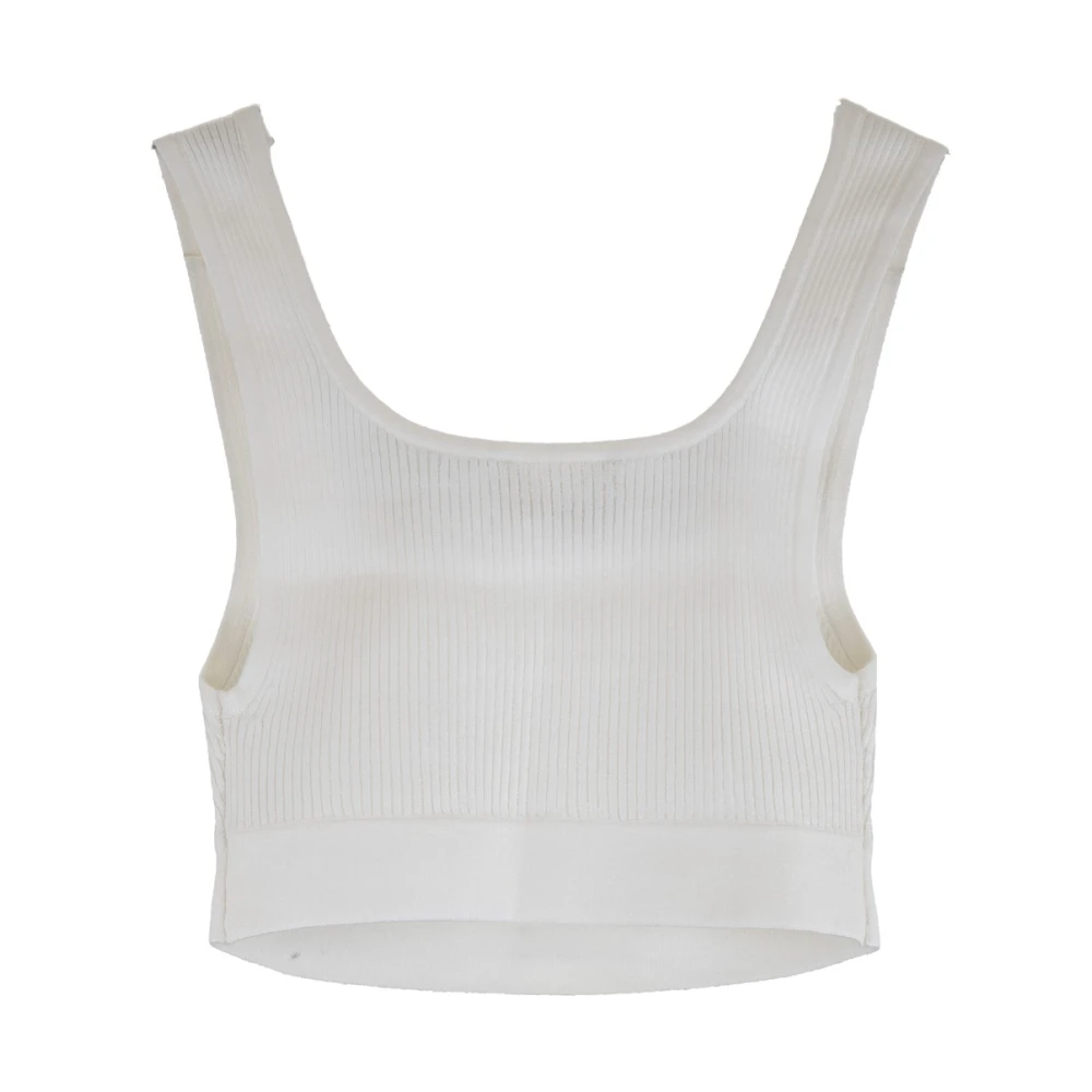 Elisabetta Franchi Geribbeld Zilveren Hardware Top White Dames