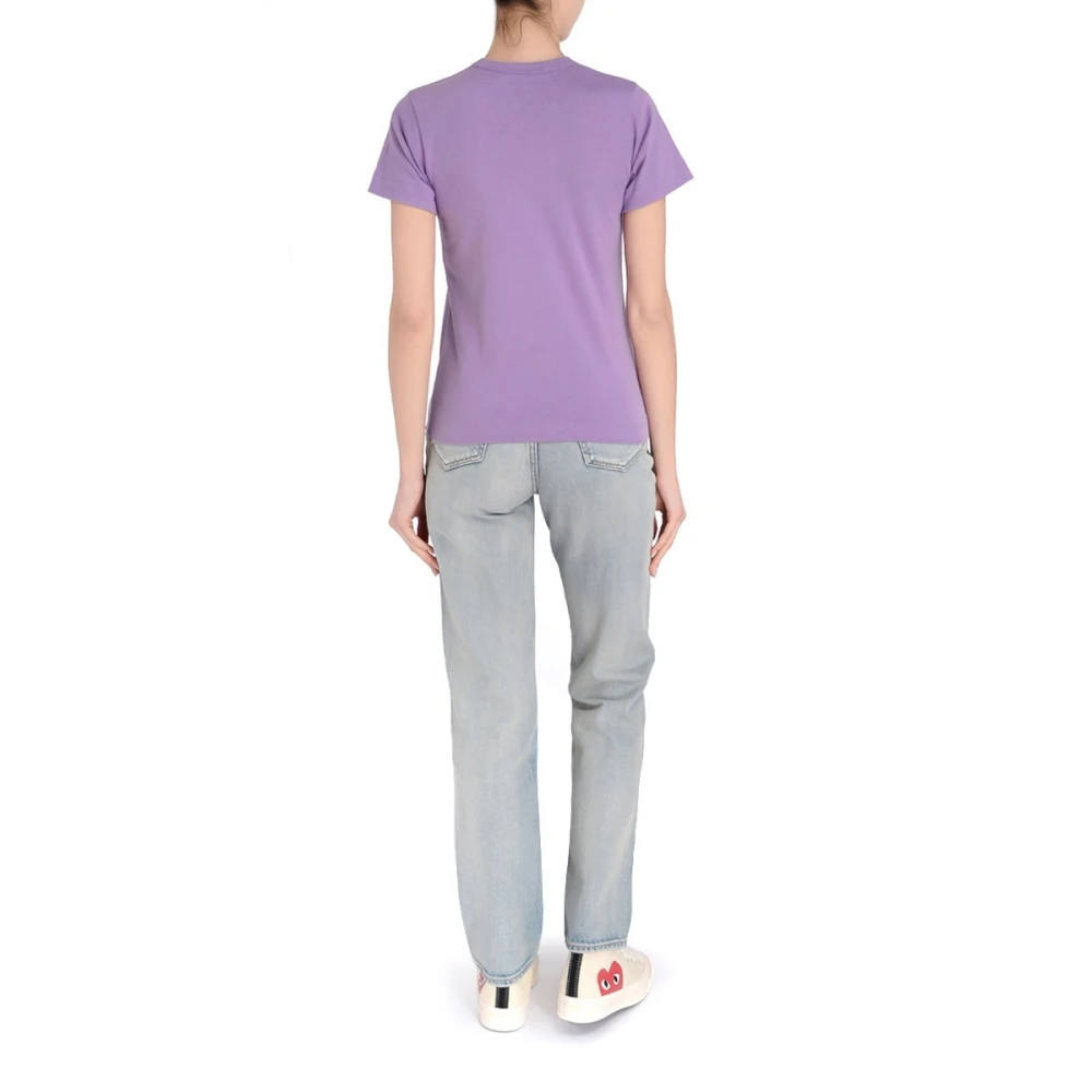 Comme des Garçons Play Paarse Katoenen T-Shirt met Geborduurd Mini Hart Purple Dames