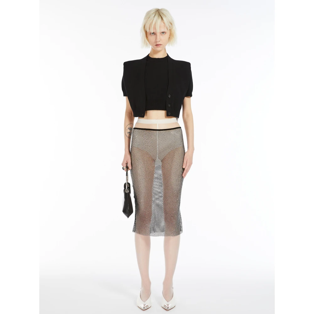 SPORTMAX Zwarte rok met strass en fluwelen afwerking Black Dames