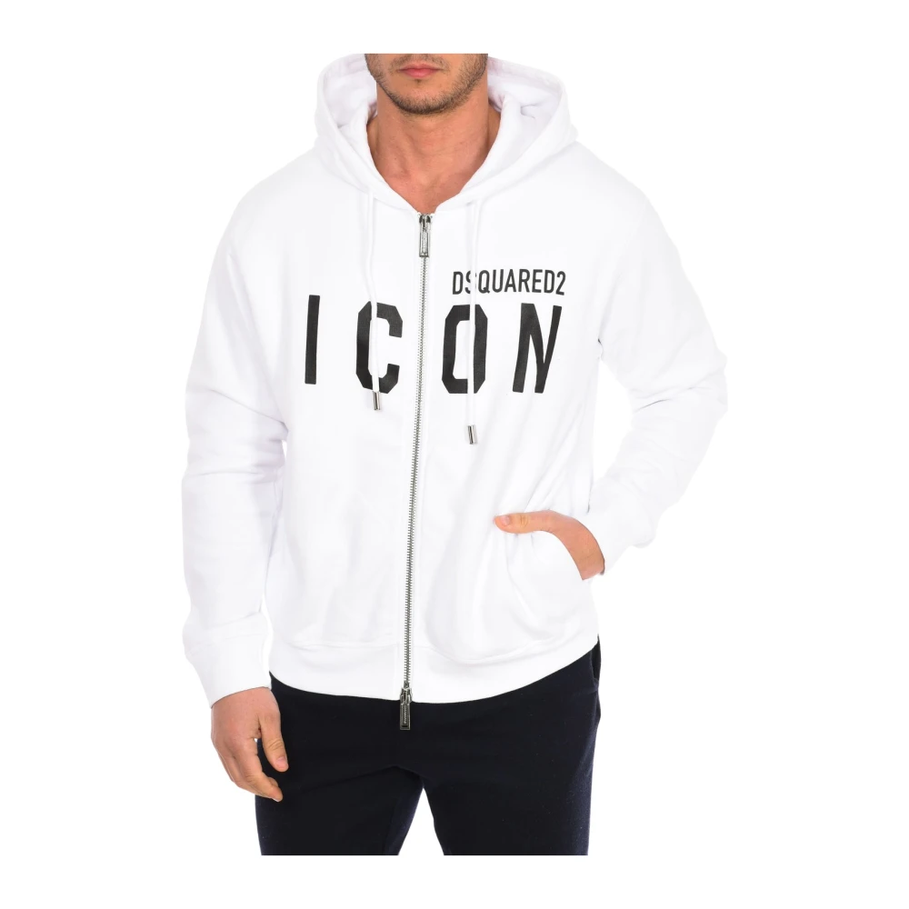 Dsquared2 Men's White Zip-Throughs, S, Zip-Through Hoodie