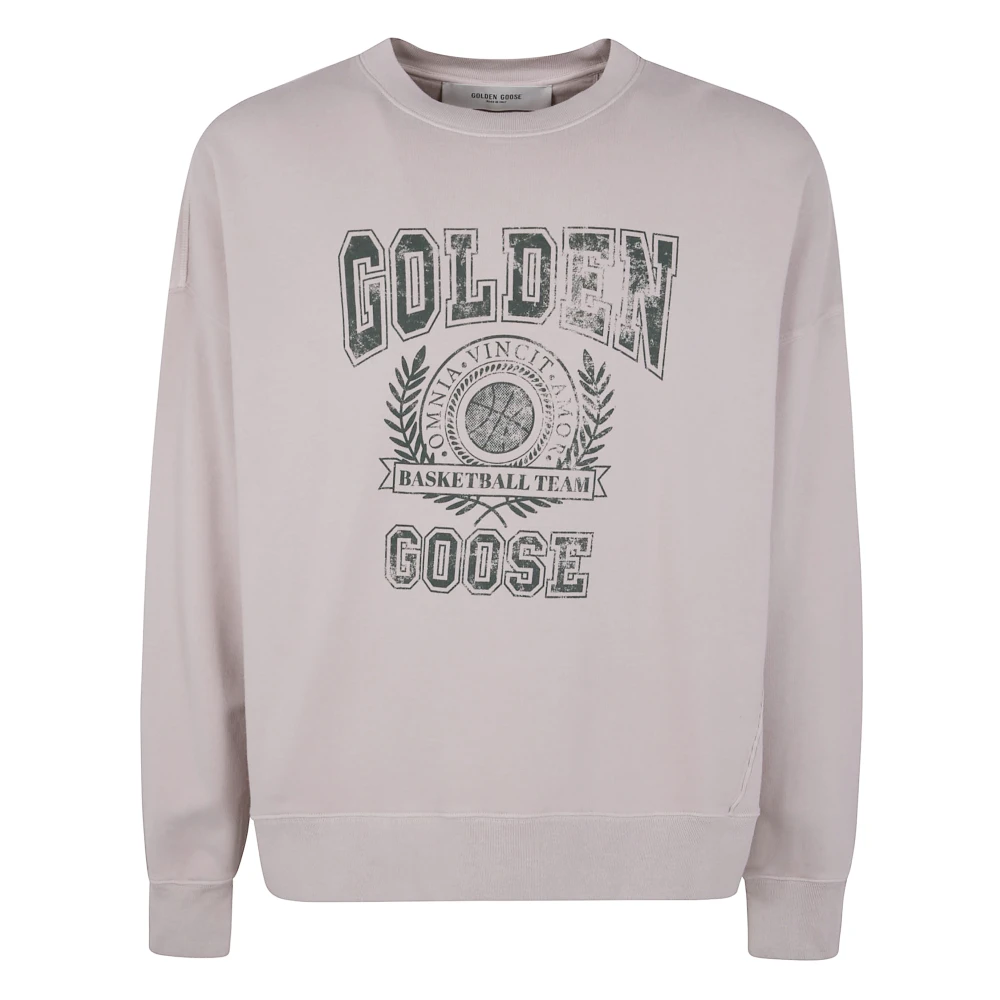Golden Goose Vintage College Print Crew Neck Sweatshirt Gray Heren