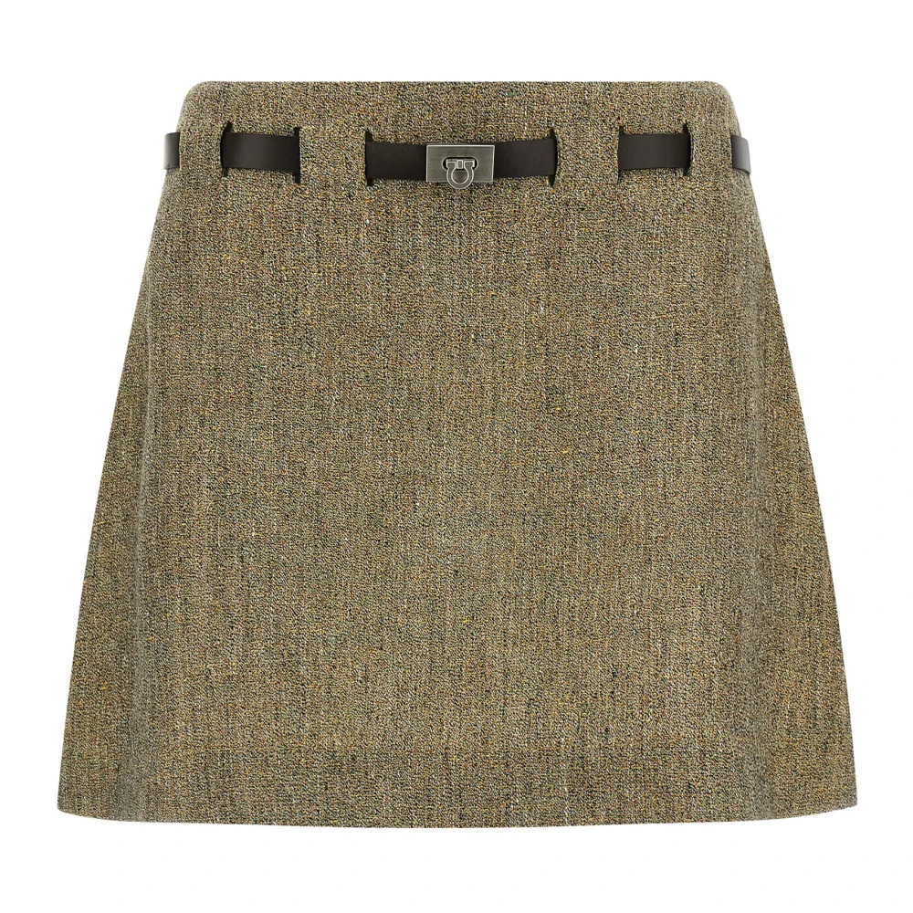 Ferragamo Women's Green Mini Skirt With Gancini Belt