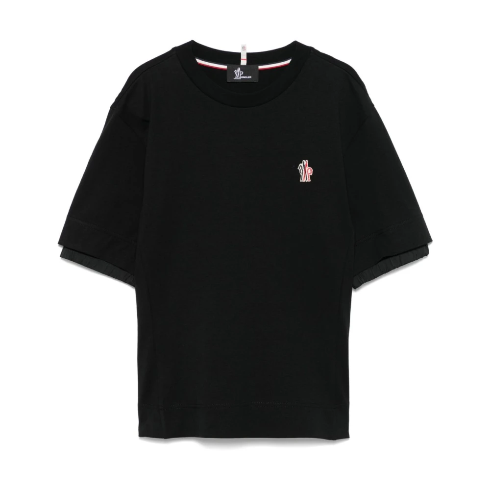 Moncler Zwarte T-shirts en Polos met Logo Patch Black Dames