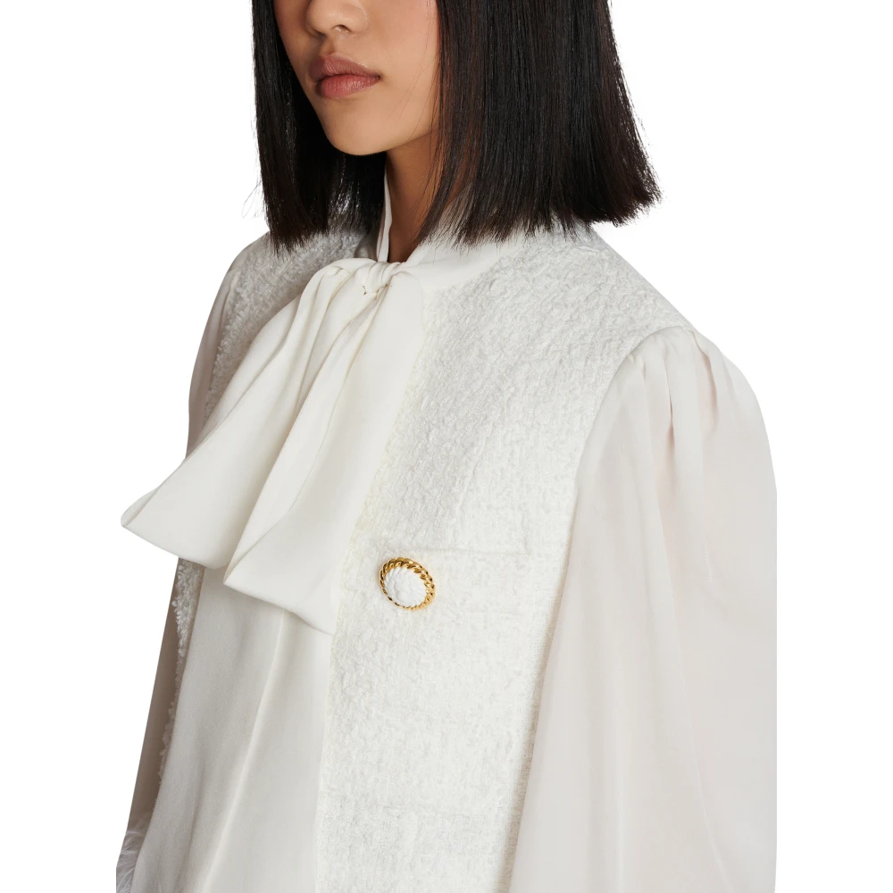 Balmain Tweed en crepe jas White Dames