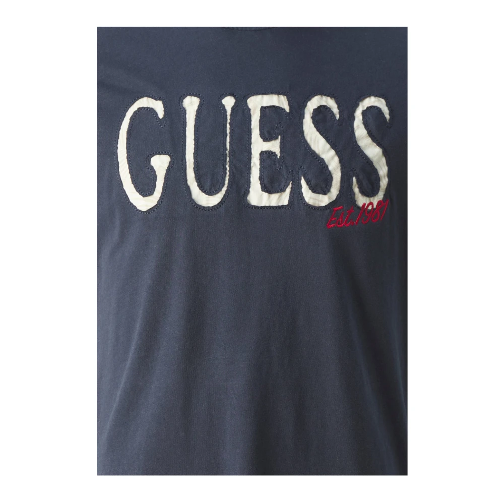 Guess Katoen Logo T-shirt Blauwe Rechte pasvorm Blue Heren