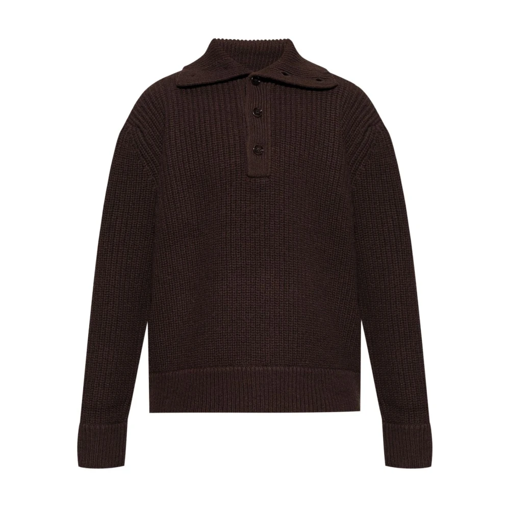 Dries Van Noten Polo Sweater met hoge kraag Brown Heren
