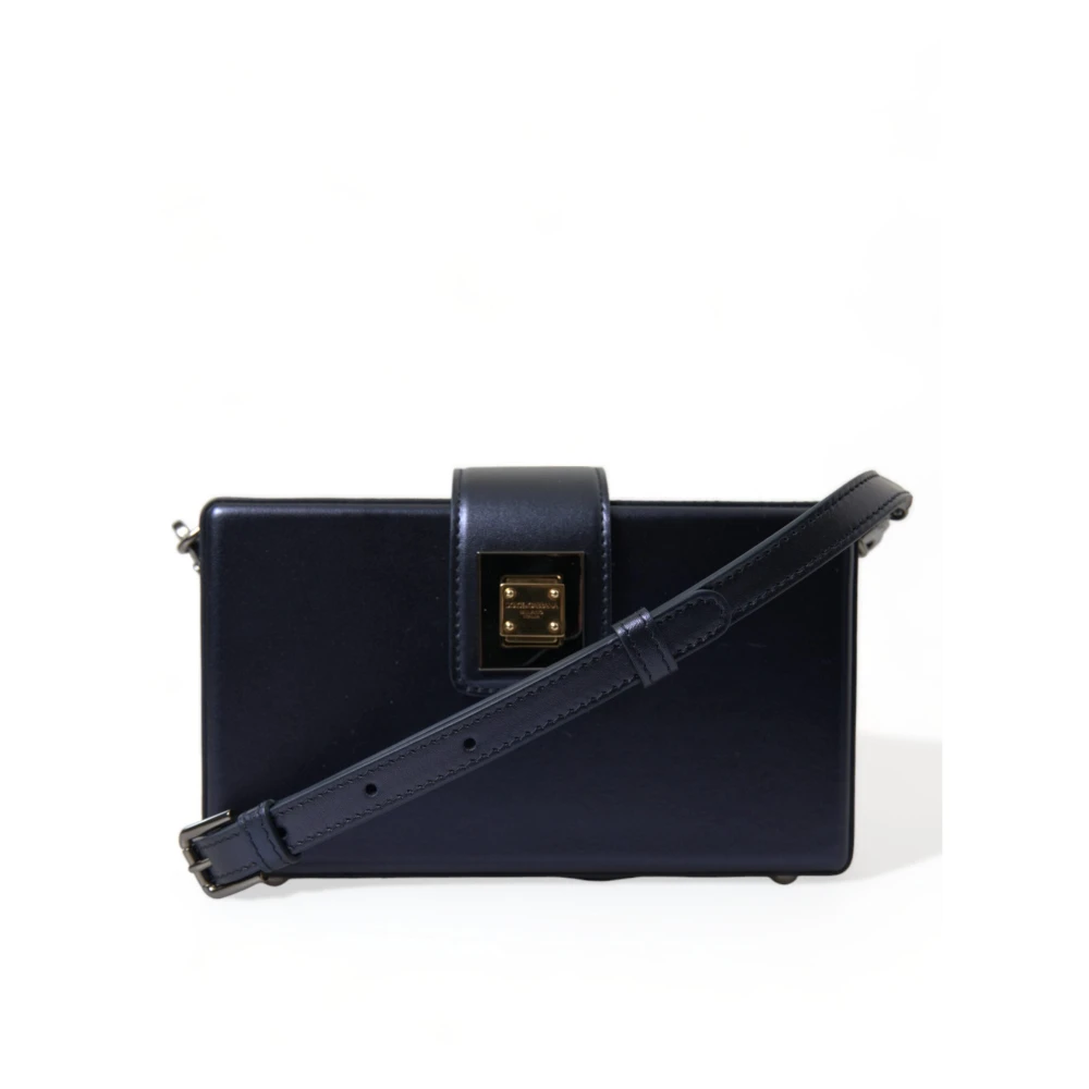 Dolce & Gabbana Luxe Donkerblauwe Lamsskin Box Tas Blue Dames