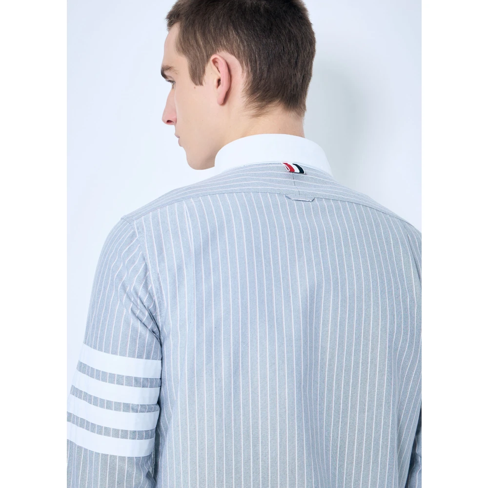 Thom Browne Gestreept katoenen overhemd met klassieke kraag Blue Heren