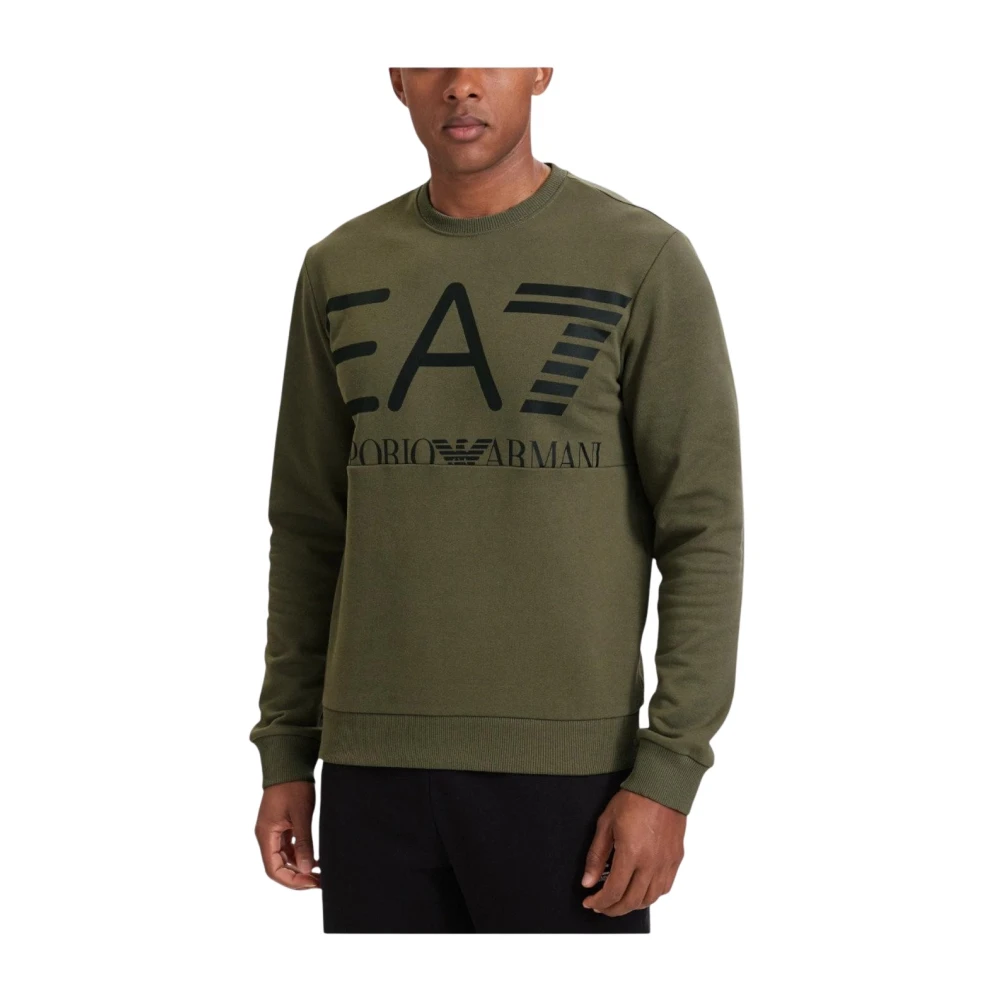EA7 Emporio Armani Oversized Logo Crew Neck Sweatshirt, Green, Size S, Men - Image 2