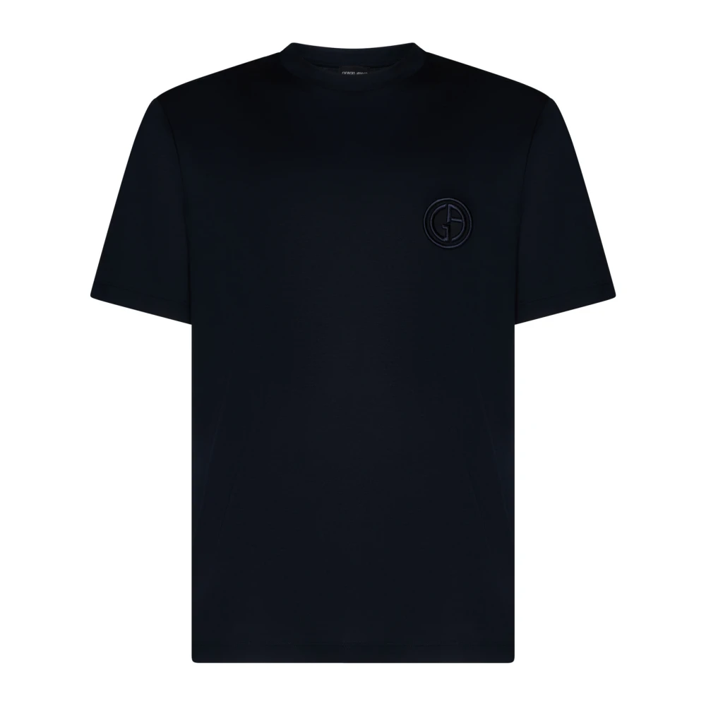 Giorgio Armani Blauwe Katoenen Logo Geborduurde T-shirts Blue Heren