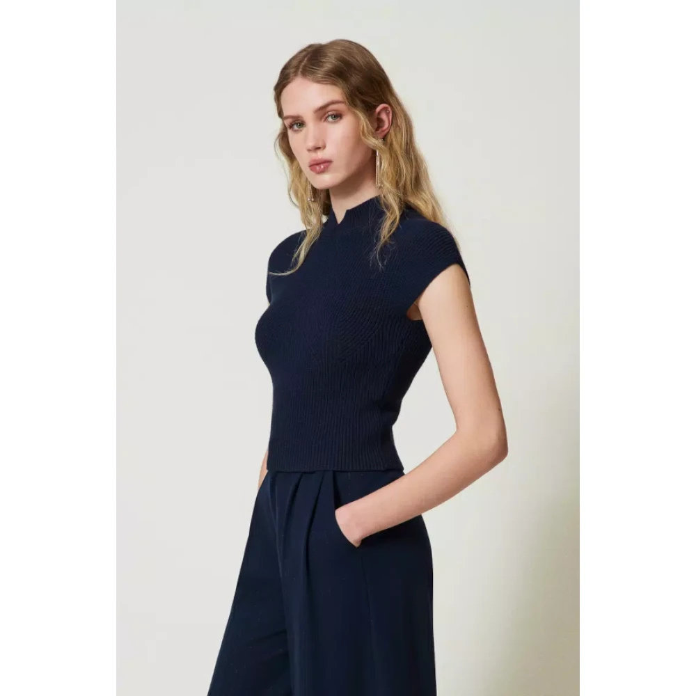 Twinset Gebreide Viscose Korte Mouw Trui Blue Dames