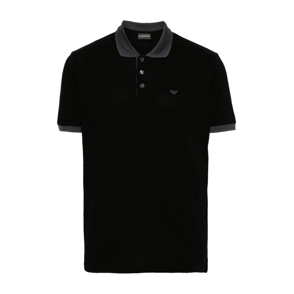 Emporio Armani Zwarte Polo Shirt met Logo Borduurwerk Black Heren