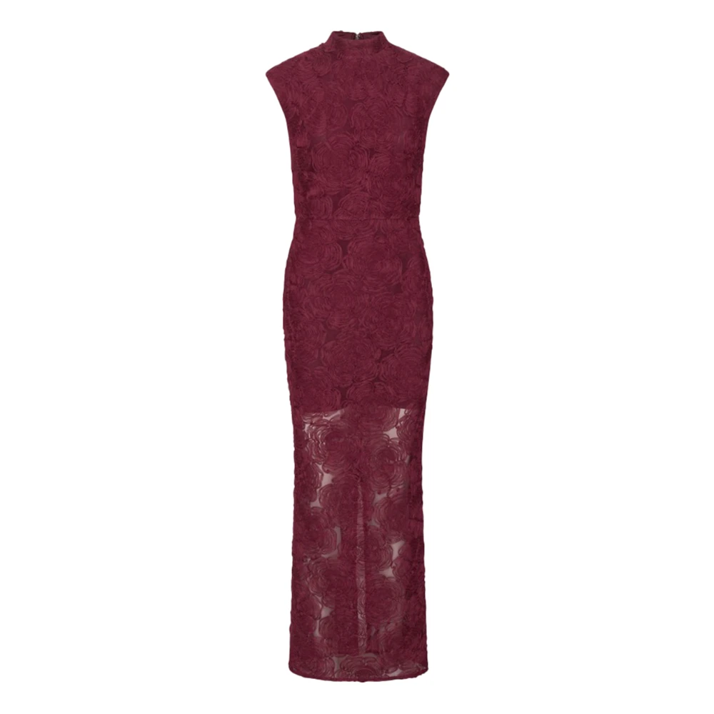 Rotate Birger Christensen Red Flower Mesh Maxi Dress - Female - Maxi Dresses - S - Dresses