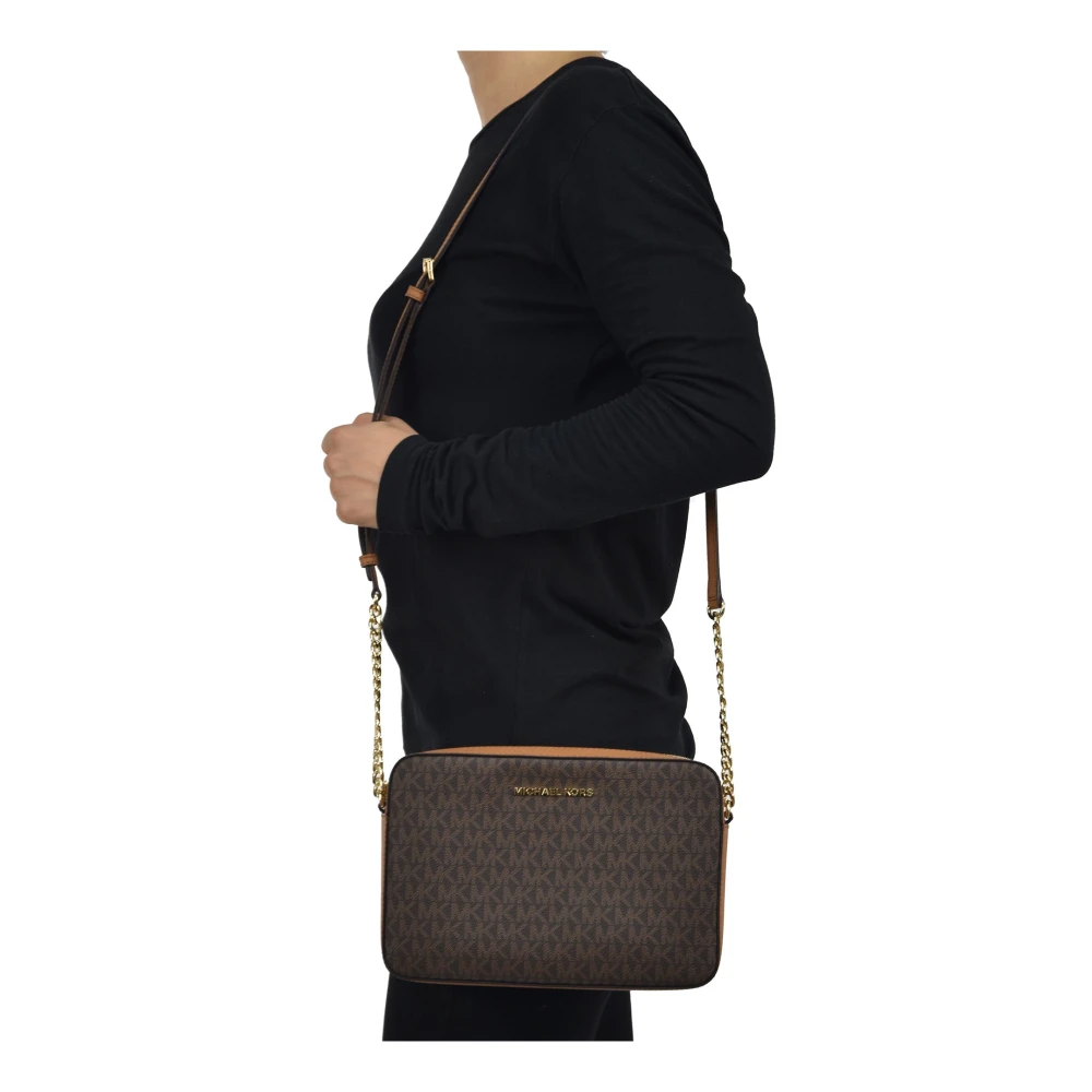 Michael Kors Bruine leren schoudertas met gouden accenten Brown Dames