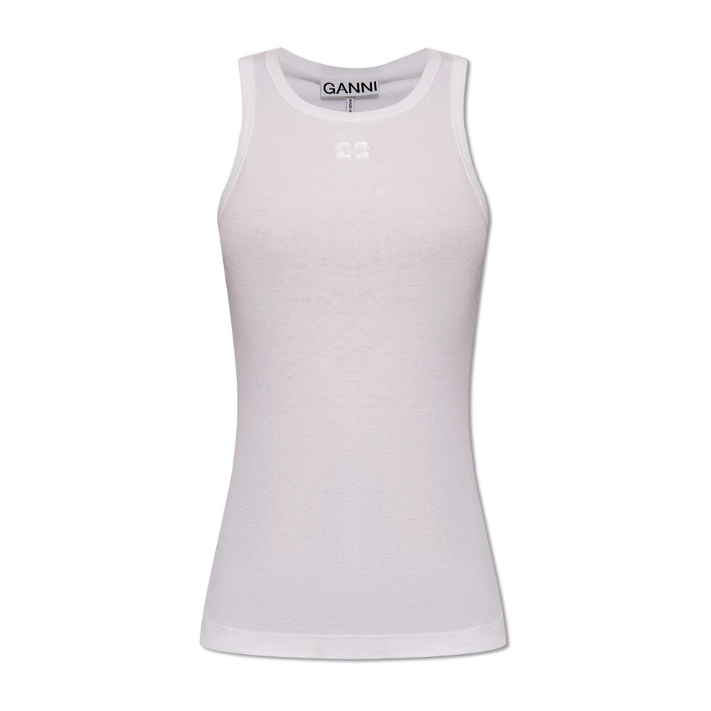 Ganni Logo-geborduurd top White Dames
