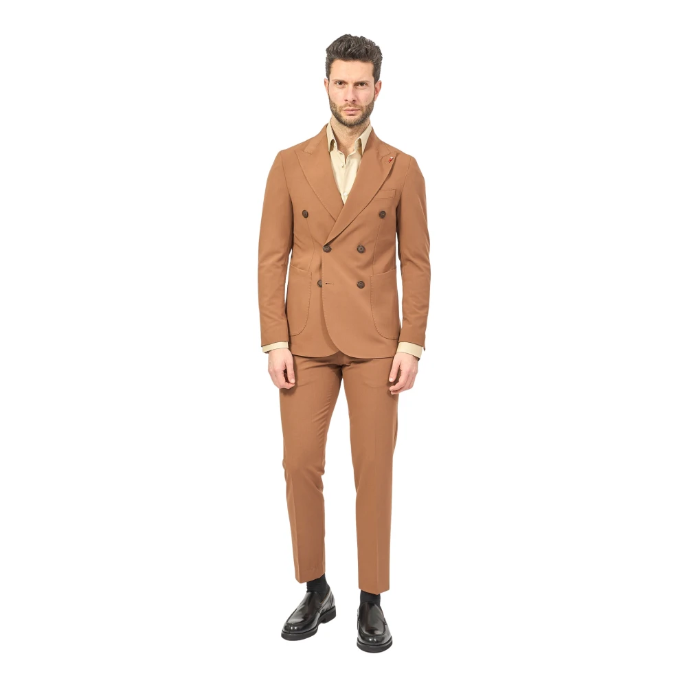 Mulish Bruin dubbelrijig pak met slim fit Brown Heren