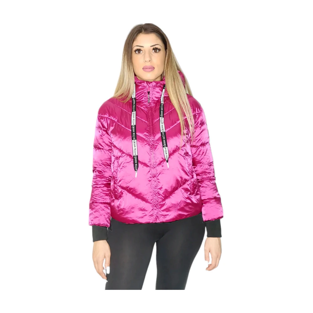 Ciesse Piumini Metallic Nylon V-Gewatteerde Eco Jas Pink Dames
