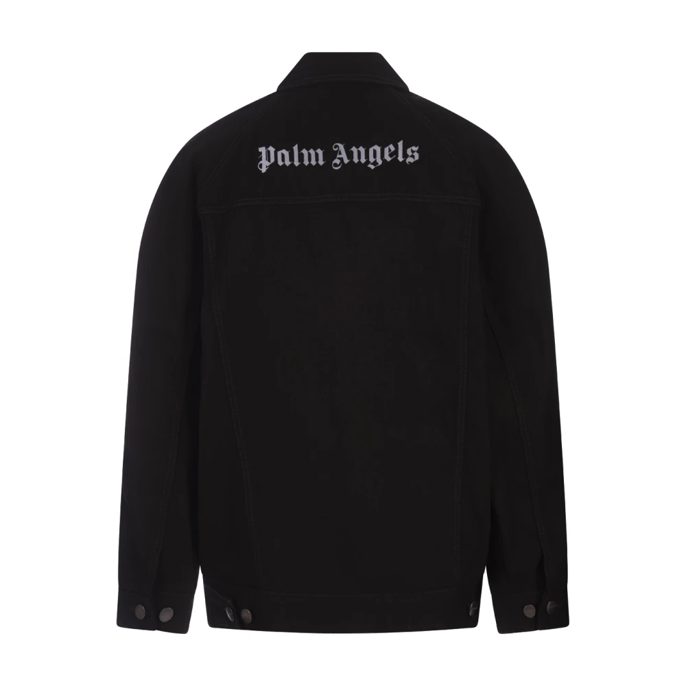 Palm Angels Zwarte Denim Jas met Logoprint Black Heren