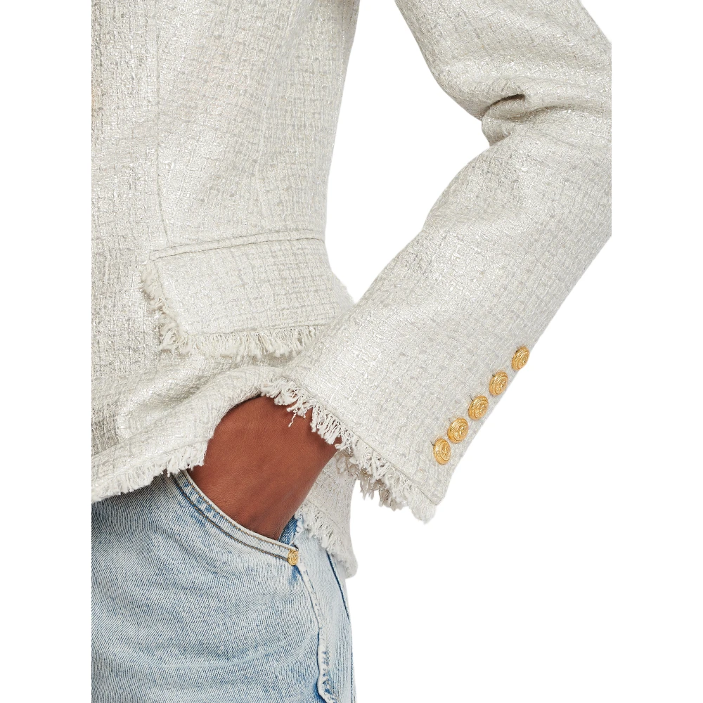 Balmain Double-breasted Tweed Jas Gray Dames