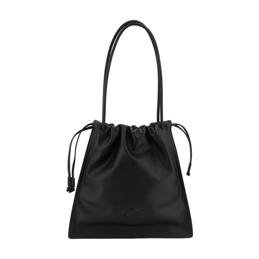 Coccinelle Elegante Leren Schoudertas Trekkoordsluiting Black Dames