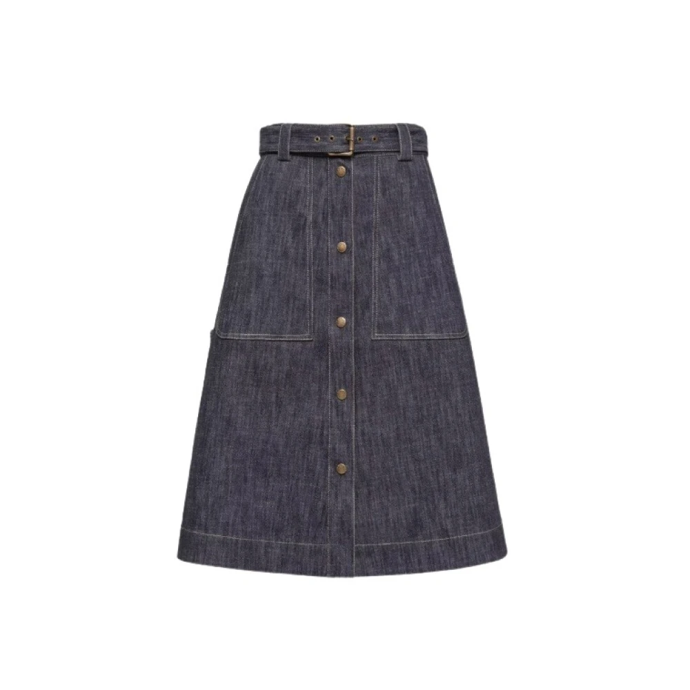 Moncler , Denim Skirts, Female, Blue, S, Denim Knee-Length Skirt