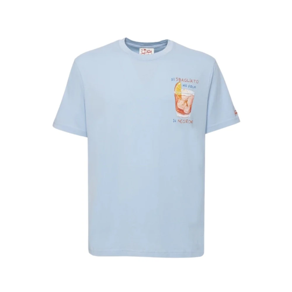MC2 Saint Barth Heren Crewneck Katoenen T-shirt met Cartoon Print Blue Heren
