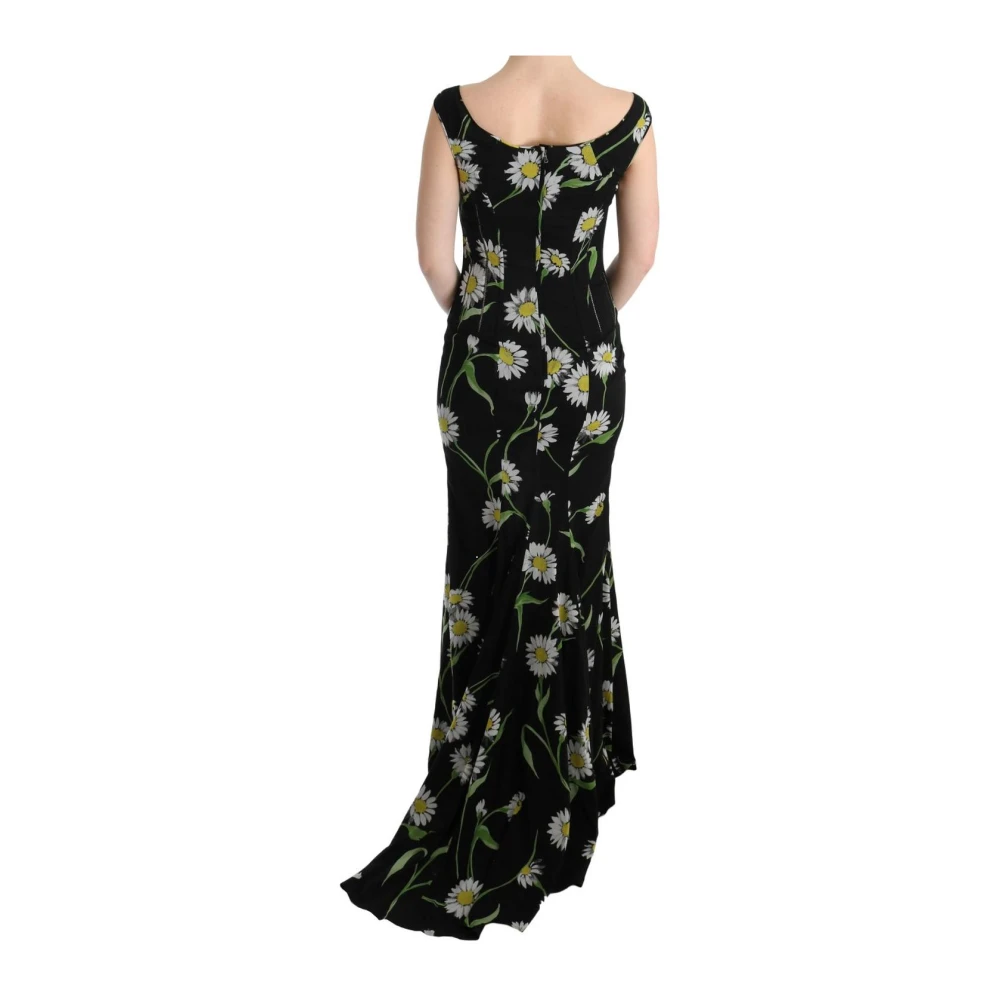 Dolce & Gabbana Zonnebloemprint Maxi Jurk Mouwloos V-hals Black Dames