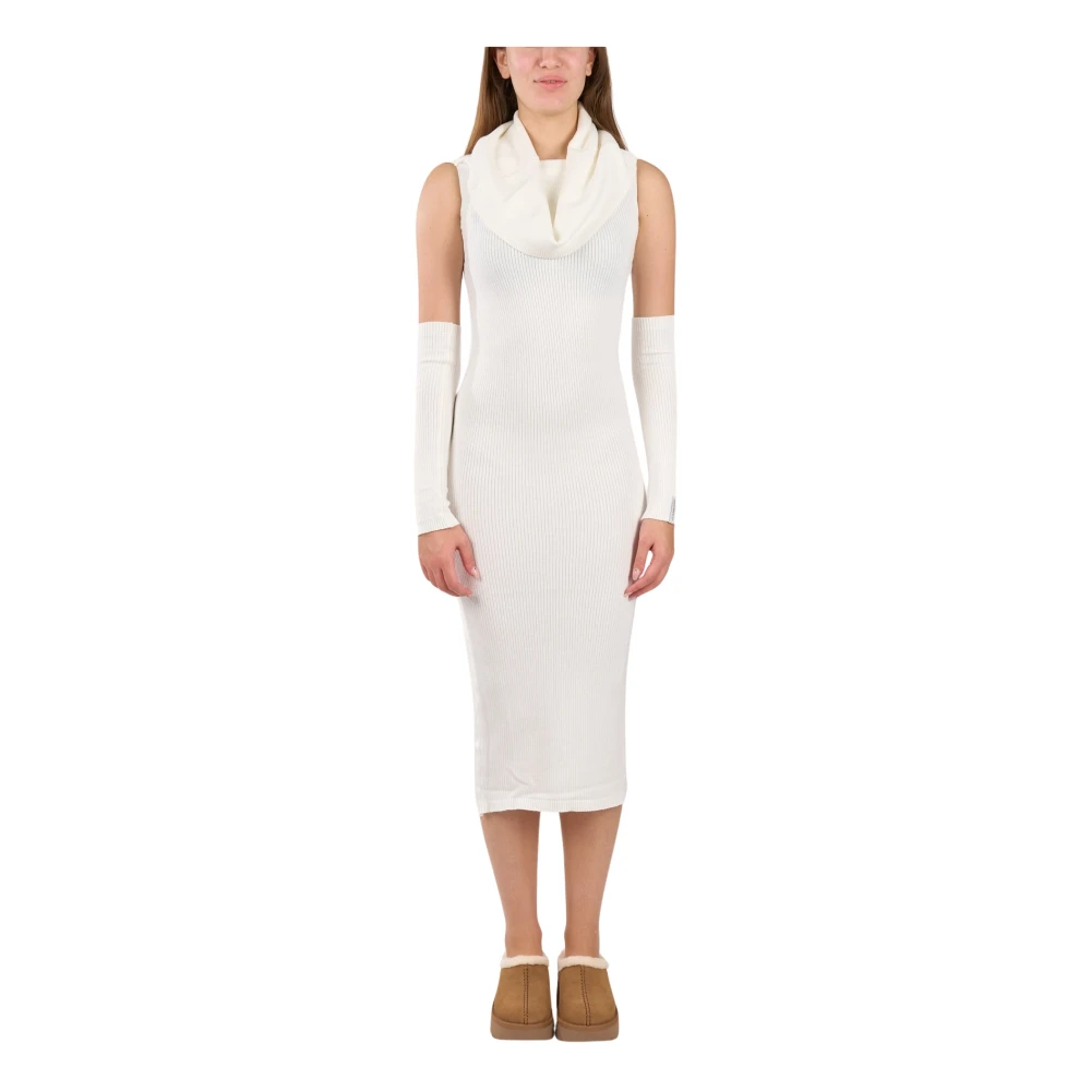 Hinnominate Geribbelde Midi Jurk met Mouwen White Dames
