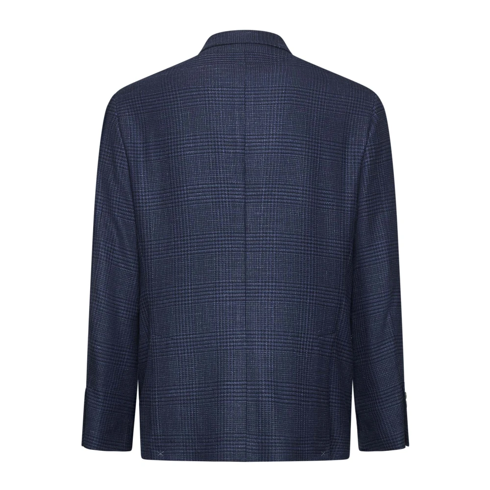BRUNELLO CUCINELLI Blauwe Prins van Wales Blazer Blue Heren