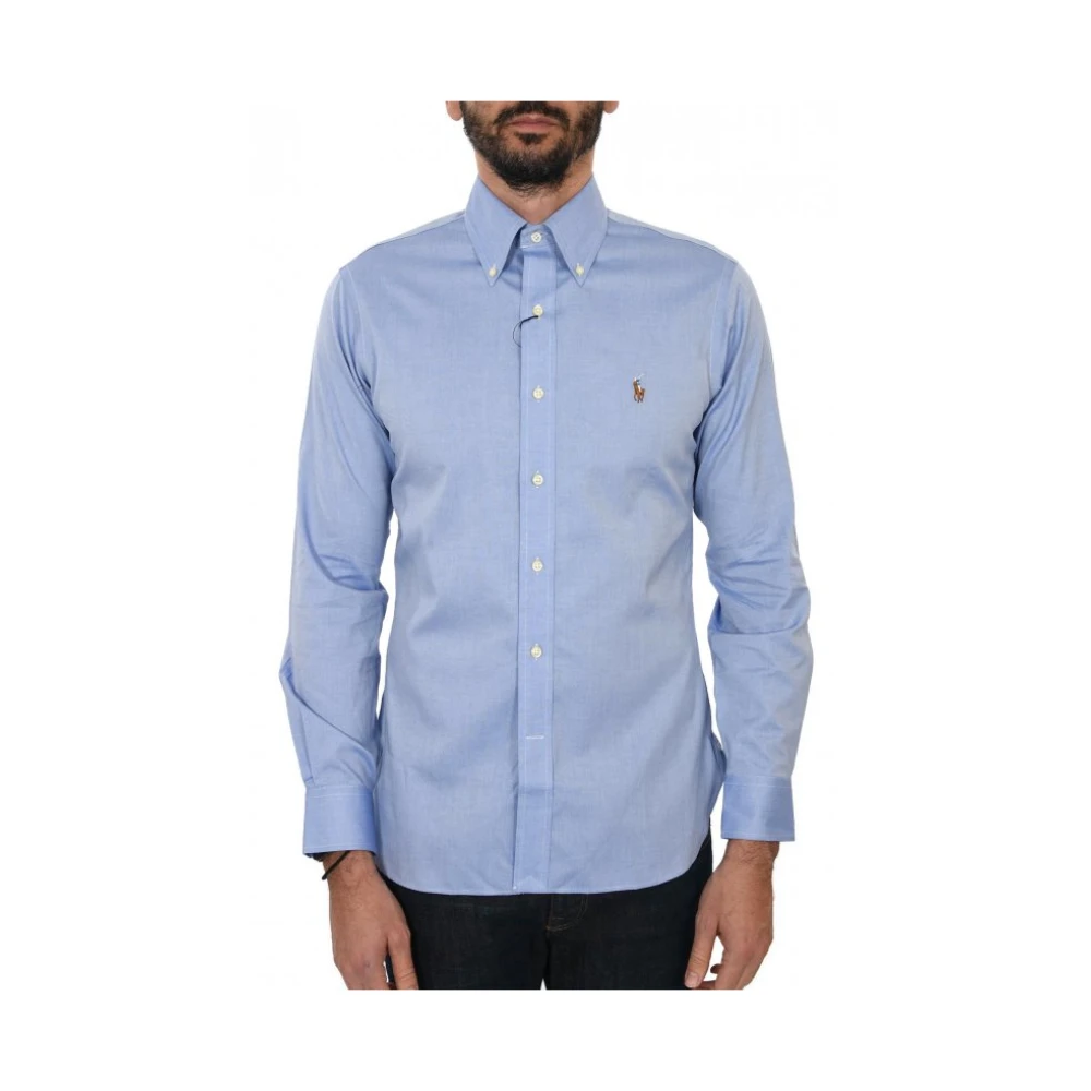 Ralph Lauren Blå Button Down Custom Fit Stretch Shirt