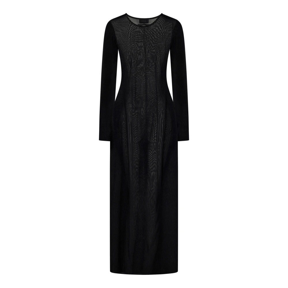 Jean Paul Gaultier Zwarte Tule Lange Jurk met Fluweel Strepen Black Dames